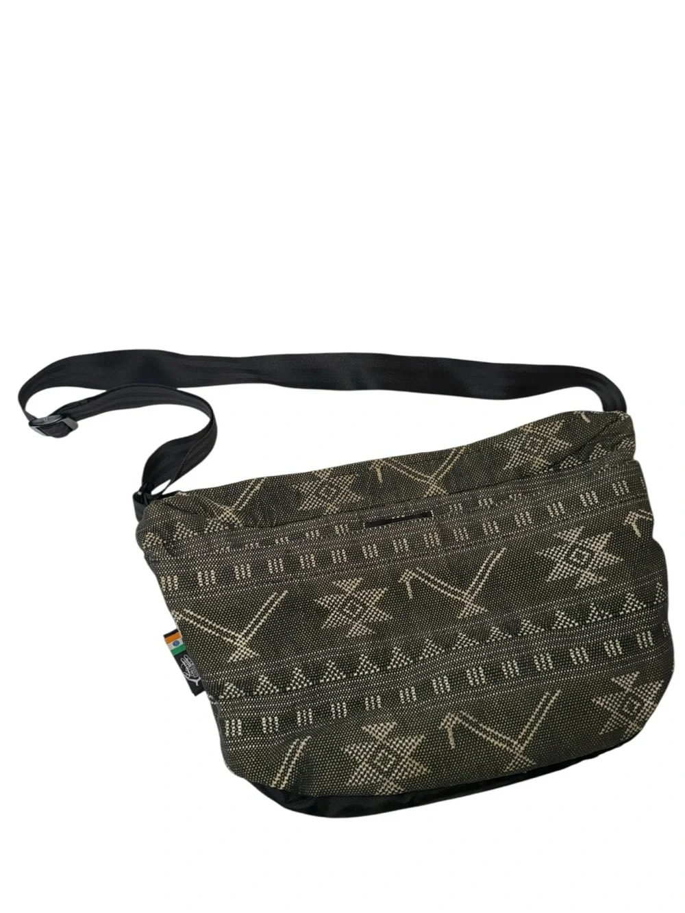 Men's Black Patterned Messenger Crossbody Bag